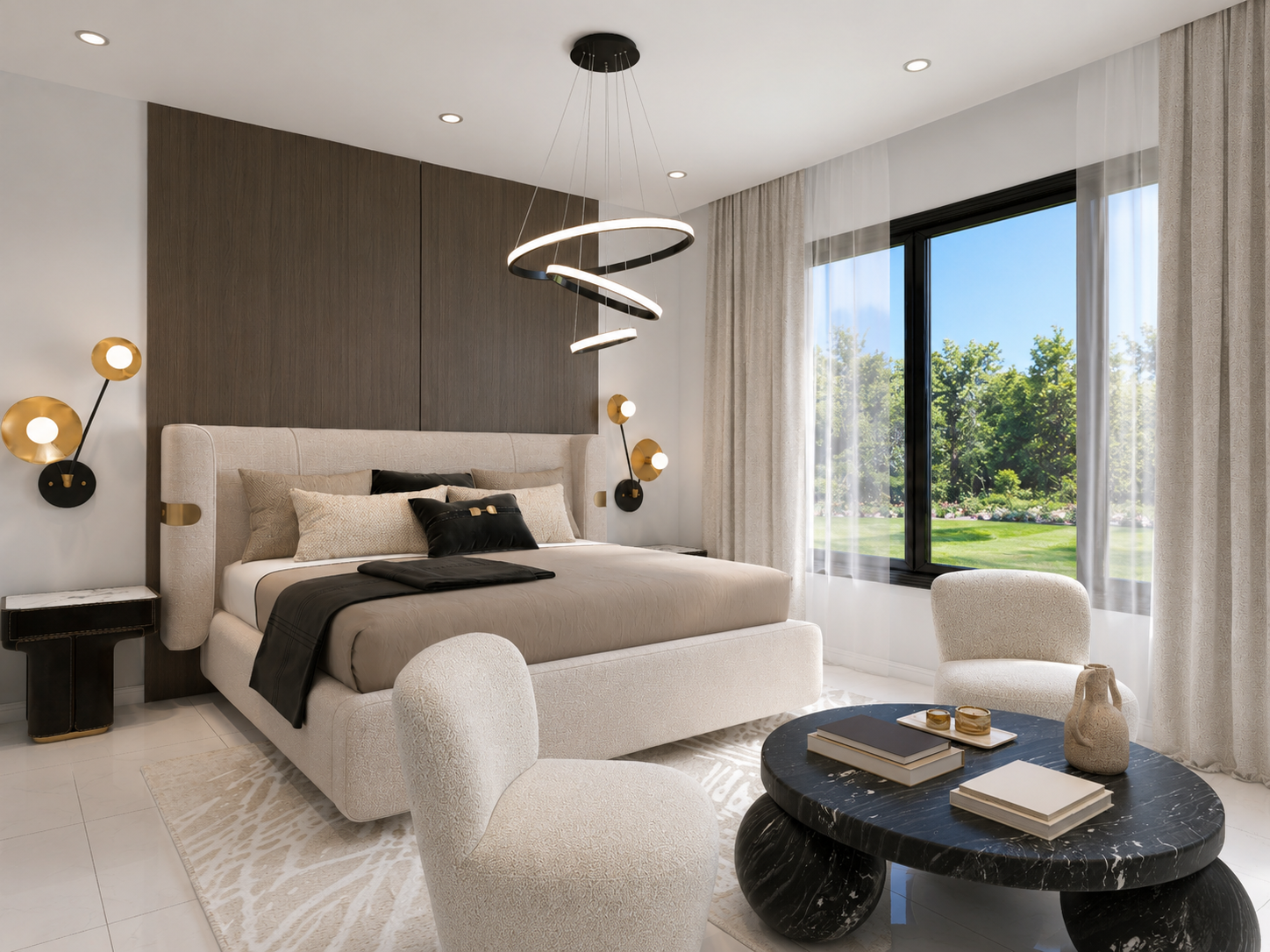 The Meridian condo master bedroom, daytime
